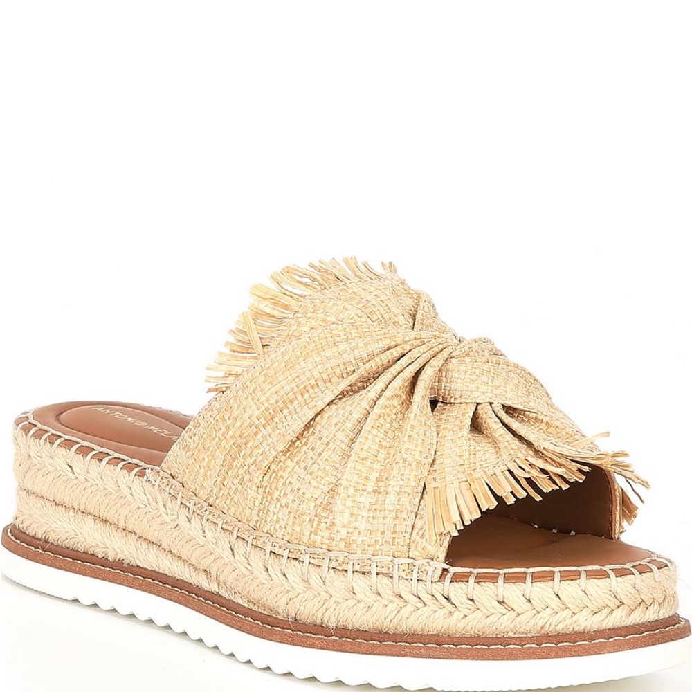 ANTONIO MELANI Callie Raffia Platform Espadrille Wedge Slide Sandals